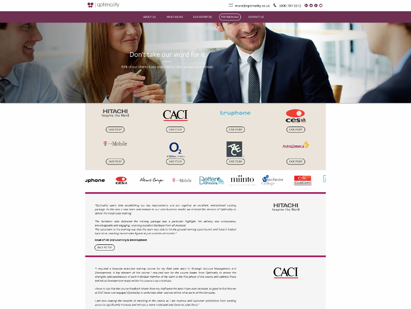 Optimality website screenshot