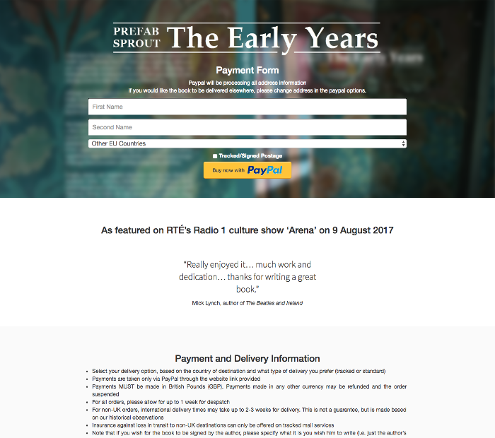 Prefab sprout books website screenshot